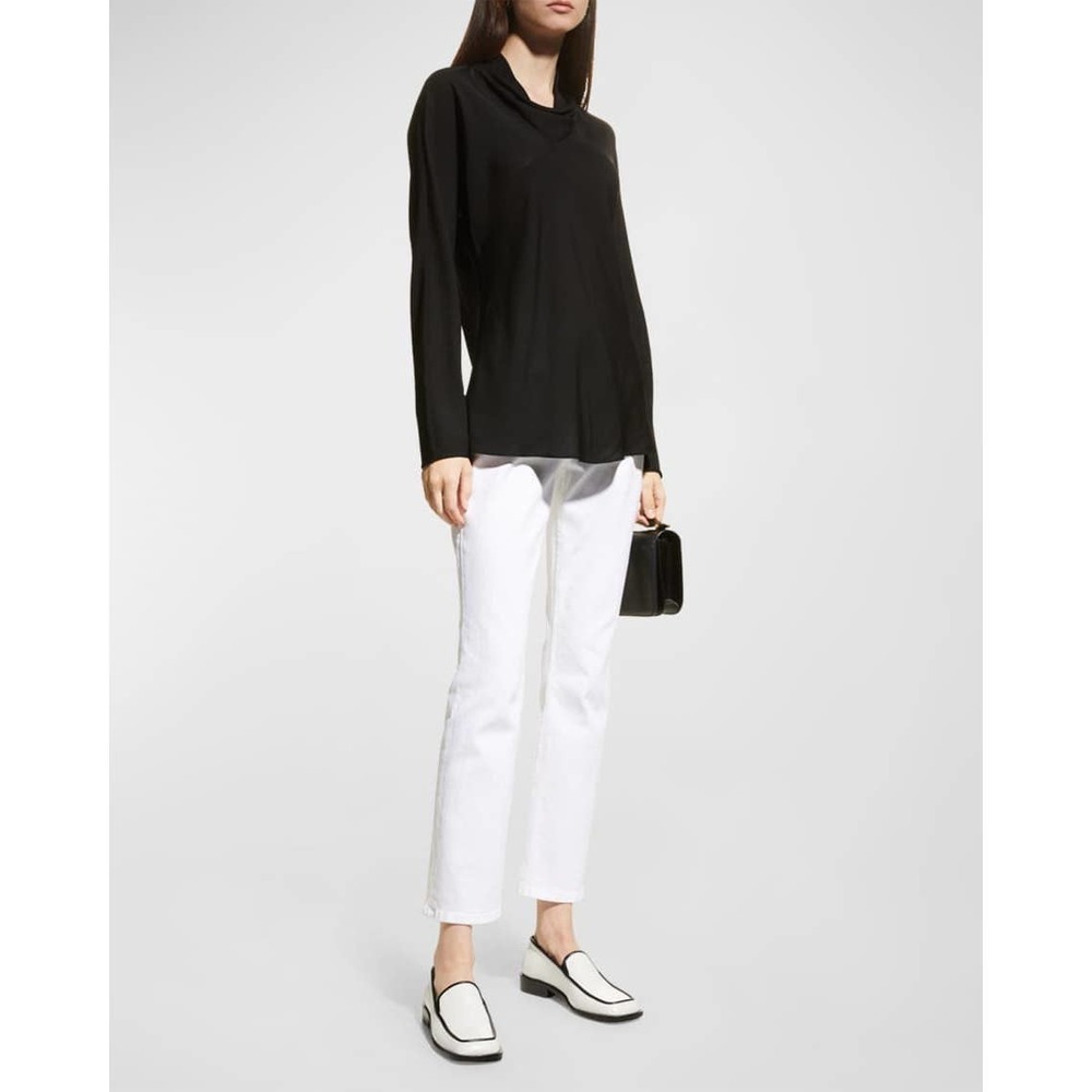 Lafayette 148 New York Bias Cut Cowl Neck Silk Blouse Black Size Small NWT